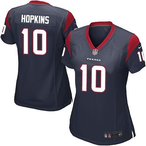 Nike Texans #10 DeAndre Hopkins Navy Blue Team Color Women's Stitched NFL Elite Jersey - Click Image to Close